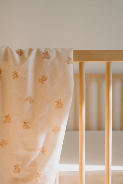 Tiny Teddy fitted sheet, cream organic cotton with small teddy bears